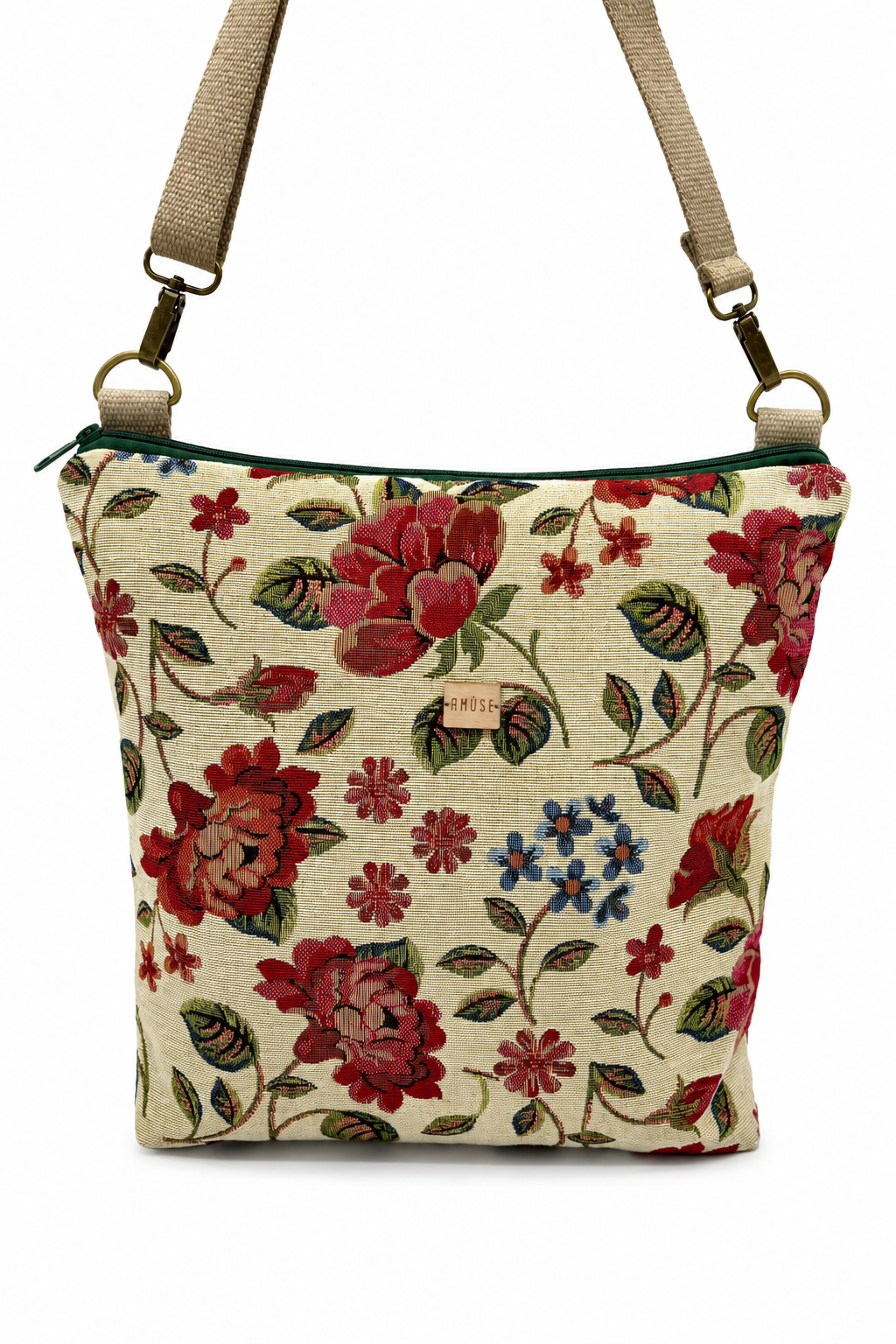 Bandolera maxi Flowers sobre fondo blanco