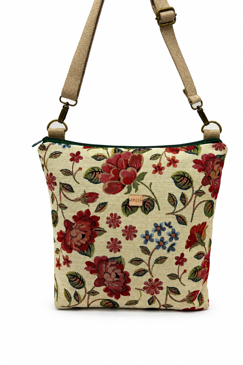 Bandolera maxi Flowers sobre fondo blanco